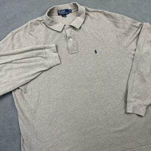 Vtg‎ Polo Ralph Lauren Size 2XL Light Brown Long Sleeve Cotton Polo Shirt Button